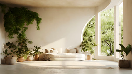 Window frame interior design, a cozy luxury indoor space inside the house. White tone. Generative AIの素材