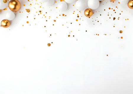 Christmas and New year white background decorations and elements layout flat lay template. Free copy space frame mock up for text and design.の素材