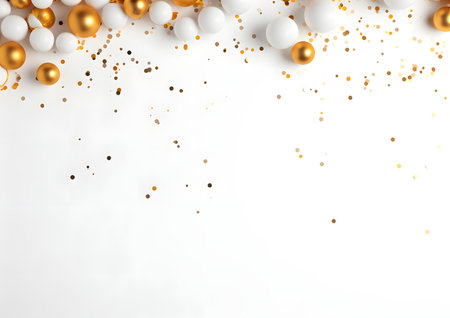 Christmas and New year white background decorations and elements layout flat lay template. Free copy space frame mock up for text and design.の素材