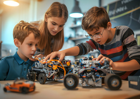 Children students learning in the classroom, Robotic and technology, STEM concepts.の素材