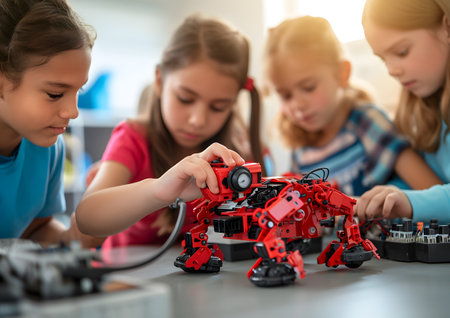 Children students learning in the classroom, Robotic and technology, STEM concepts.の素材