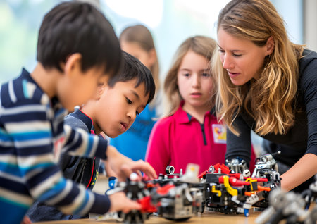 Children students learning in the classroom, Robotic and technology, STEM concepts.の素材
