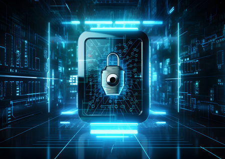 Cybersecurity and privacy concepts. Protecting data. Internet network security technology. virtual screen interfaces. Cyber security with businessman protecting personal data.の素材