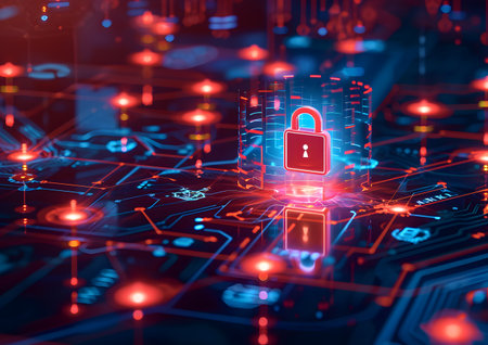 Cybersecurity and privacy concepts. Protecting data. Internet network security technology. virtual screen interfaces. Cyber security with businessman protecting personal data.の素材