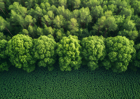 Greenery forest from top-view, ESG concept, Environmental Social and Governance, new global sustainability strategy for every corporates in a modern growth business.の素材