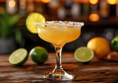 Margarita cocktail, summer refreshment drink for party at the beach. Bartender made juice lime beverage concept.の素材