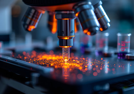 Biology research and biomedical chemistry, biotechnology and future healthcare concepts.の素材