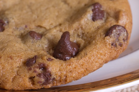 Closeup of homemade chocolate chip cookies.