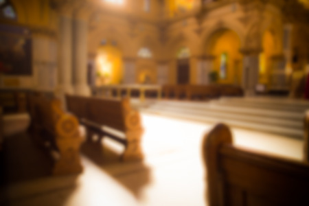 Blur style of interior of Catholic churchの写真素材