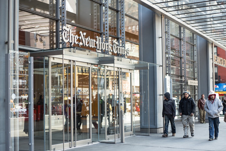 NEW YORK CITY - MARCH 14, 2014: Street view of Manhattan landmark The New York Times newspaper headquarters.のeditorial素材