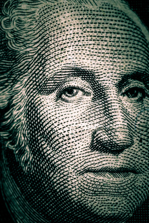 Close-up of George Washington on US one dollar billの写真素材