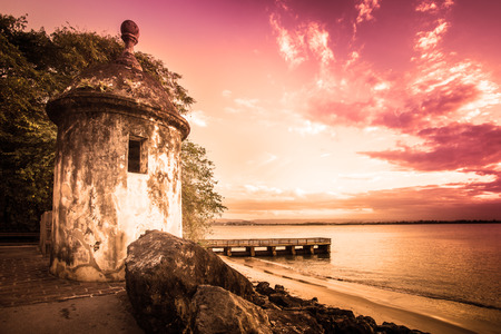 El Morro Old San Juan Puerto Rico at sunsetのeditorial素材