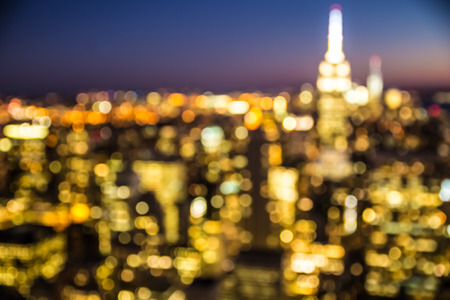 Defocused blur of New York City buildings lights at nightの写真素材