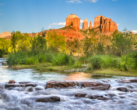 Cathedral Rock at Oak Creek in Sedona Arizonaの写真素材