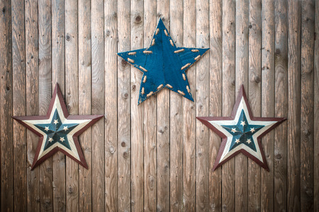 Americana wood stars on wooden backgroundの写真素材