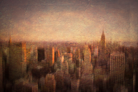 Textured view of New York City skyline at sunsetの写真素材