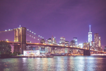 New York City skyline and Brooklyn Bridgeの写真素材
