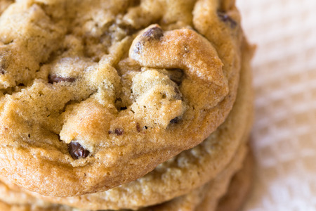 Stack of homemade chocolate chip cookiesの写真素材