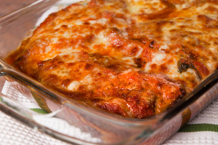 Pan of authentic traditional Chicken Parmigianaの写真素材
