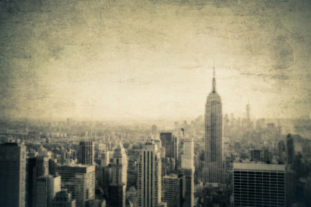 Artistic vintage and painterly New York City skyline with textureの写真素材