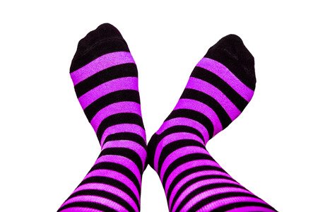Fun purple and black striped socksの写真素材