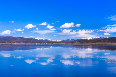 Beautiful Lake Granby in Colorado Rocky Mountains on a sunny dayの写真素材
