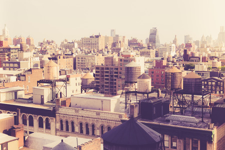 New York City Manhattan cityscape of buildings with vintage retro tone filterのeditorial素材