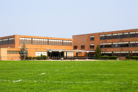 View of typical American school building exterior