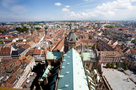 France overhead view of rooftops across the city of Strasbourgの写真素材