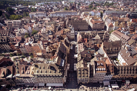 France overhead view of rooftops across the city of Strasbourgの写真素材