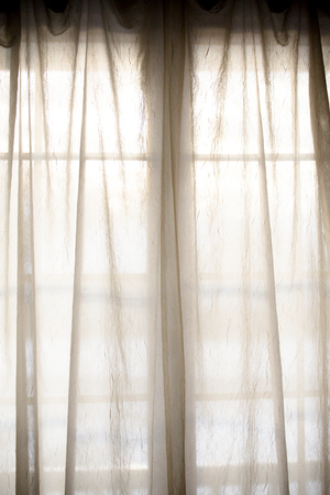 Sheer fabric window curtain with filtered lightの写真素材