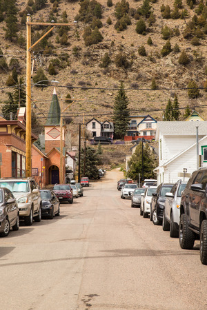 IDAHO SPRINGS, COLORADO - APRIL 29, 2018:  Street scene from historic western Idaho Springs,  Colorado mining town.のeditorial素材