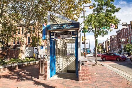 PHILADELPHIA, PENNSYLVANIA - OCTOBER 9, 2016: Street view of entrance to Philadelphia Subway station...