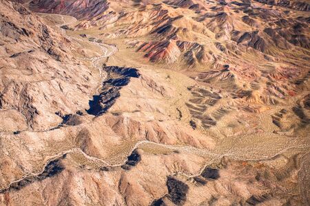 Aerial Photography of landforms over Mojave Desert in Nevada