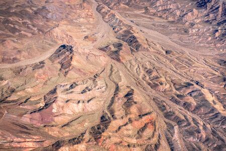 Aerial Photography of landforms over Mojave Desert in Nevadaの写真素材