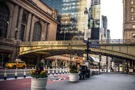 NEW YORK CITY - APRIL 19, 2020:  View of empty street at Grand Central Terminal in Manhattan during...
