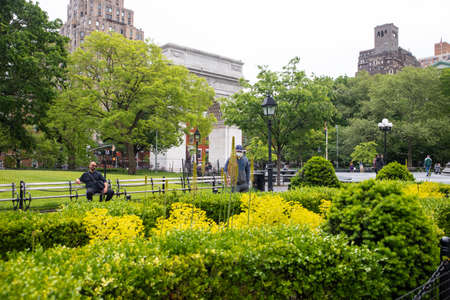 NEW YORK CITY - MAY 24, 2020:  Washington Square Park in Manhattan during the Covid-19 Coronavirus...