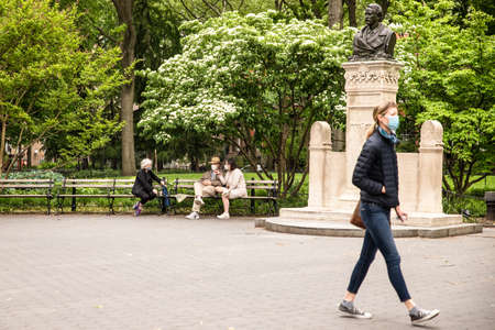NEW YORK CITY - MAY 24, 2020:  Washington Square Park in Manhattan during the Covid-19 Coronavirus...