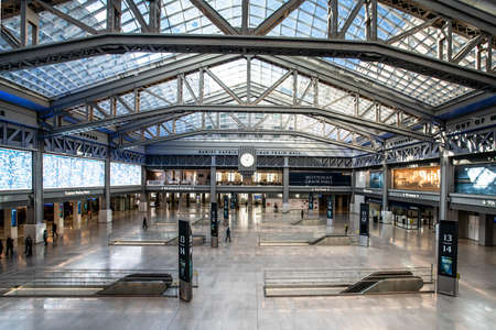 New York City, New York - January 23, 2021: Interior view of the new Moyinhan Train Hall at Penn Station in Manhattan.のeditorial素材