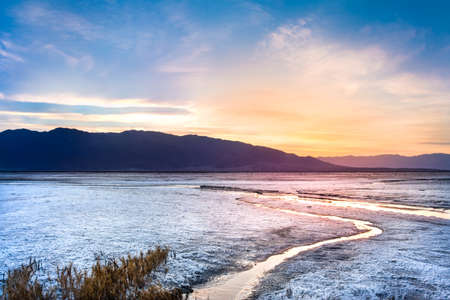 Beautiful Death Valley California landscape at sunset with salt creek in viewの写真素材
