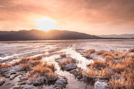 Beautiful Death Valley California landscape at sunset with salt creek in viewの写真素材