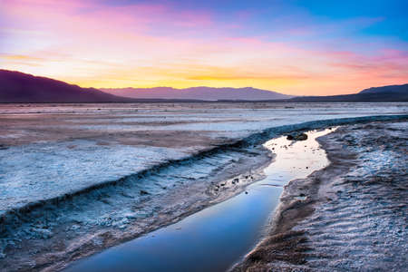 Beautiful Death Valley California landscape at sunset with salt creek in viewの写真素材