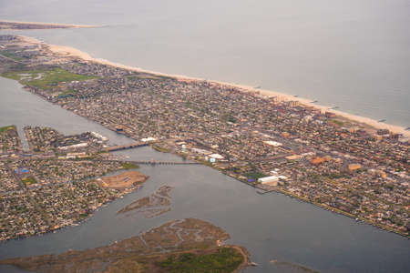 Aerial view over Nassau County on Long Island New York