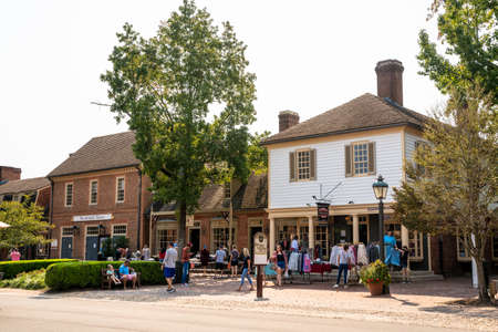 Williamsburg, Virginia, USA - September 12, 2021:  Street scene from historic Williamsburg Virginia at Merchants Square with people visible.のeditorial素材