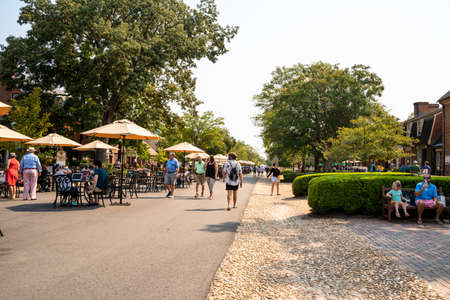 Williamsburg, Virginia, USA - September 12, 2021:  Street scene from historic Williamsburg Virginia at Merchants Square with people visible.のeditorial素材