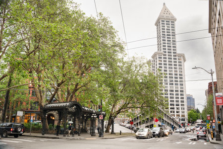 Seattle, Washington, USA - June 3, 2022:  Street scene at historic Pioneer Square in Seattle.のeditorial素材
