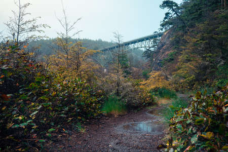 beautiful landscape seen from Deception Pass in Washington State with landmark Deception Pass Bridge...
