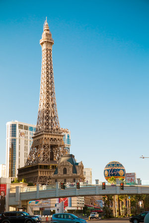 Las Vegas, Nevada - May 16, 2018: View of hotel resort casino's along Las Vegas Boulevard also known as the Vegas Trip on a sunny day.のeditorial素材