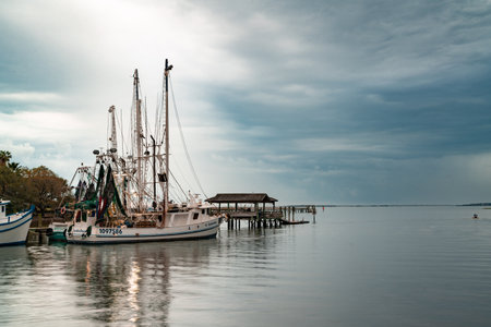 Charleston, South Carolina - March 18, 2022:  View of shrimp boats and fishing dock along the coast of Charleston.のeditorial素材