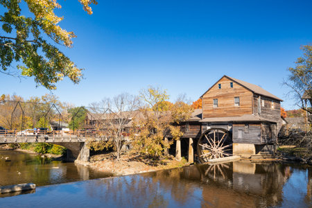 Pigeon Forge, Tennessee - October 27, 2022:  View of historic Old Mill District in the tourist area of Pigeon Forge TN on a sunny autumn day.のeditorial素材